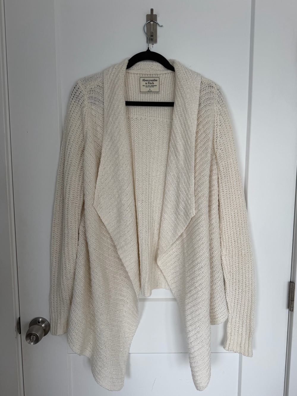 Abercrombie & Fitch Ivory Open-Front Draped Cardigan